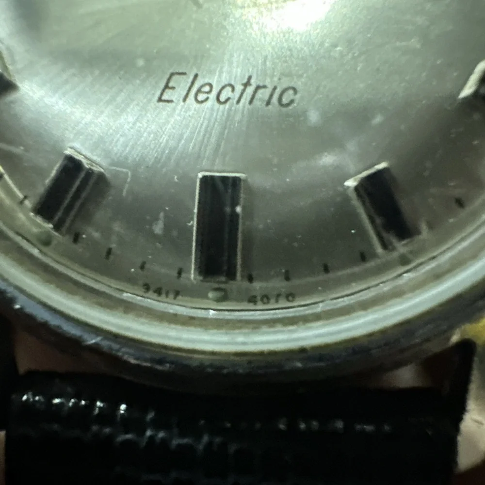 Works Vintage 1970 Timex Electric Mens watch Quartz Silver 34mm New Strap Fit 8